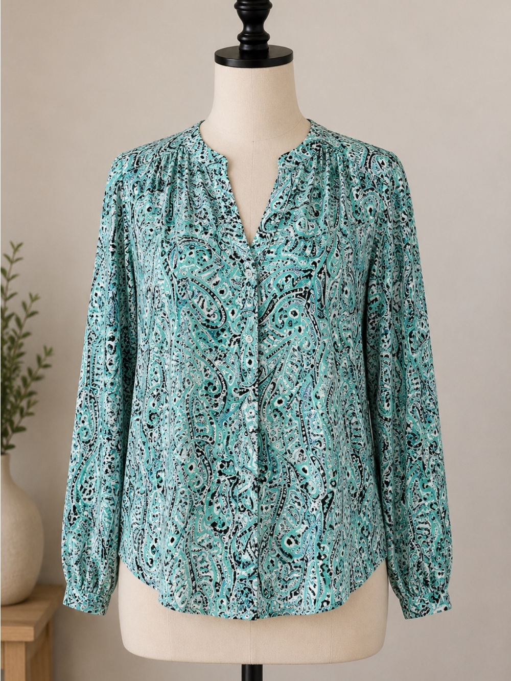new directions Teal Paisley Button-Down Shirt